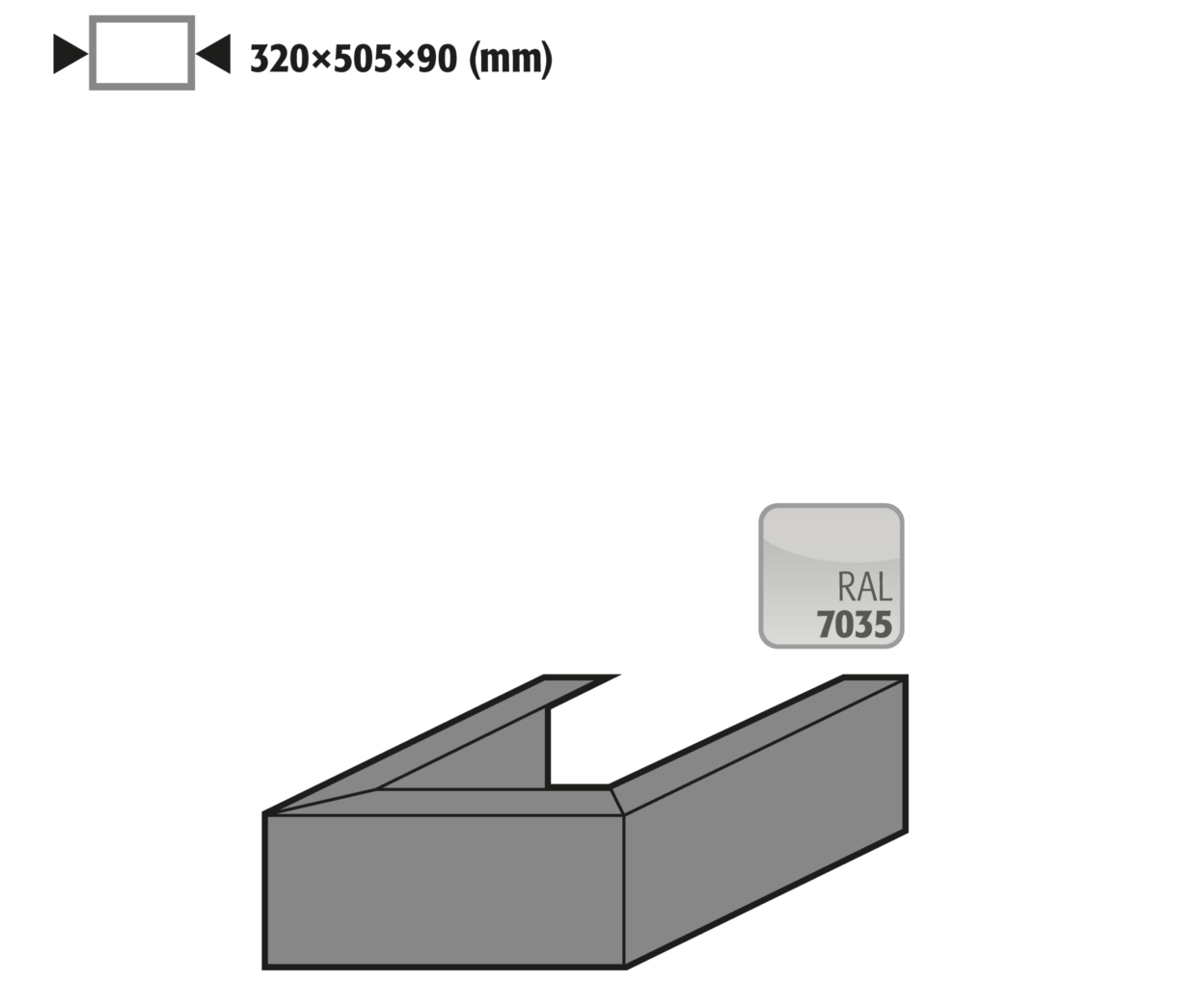 Adapter für Umluftfilteraufsatz UFA, Höhe = 90 mm für Sicherheitsschränke XL90/VBF.(T)197, lackiertes Stahlblech, Breite 1555 mm