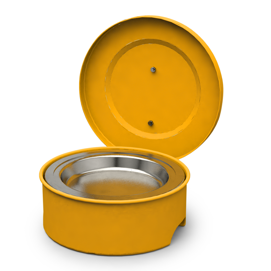 Kleinteilereiniger, lackiertes Stahlblech, Gelb, Inhalt 2,00Liter, Maße 264x264x95 mm Kleinteilereiniger, lackiertes Stahlblech, Gelb, Inhalt 2,00Liter, Maße 264x264x95 mm