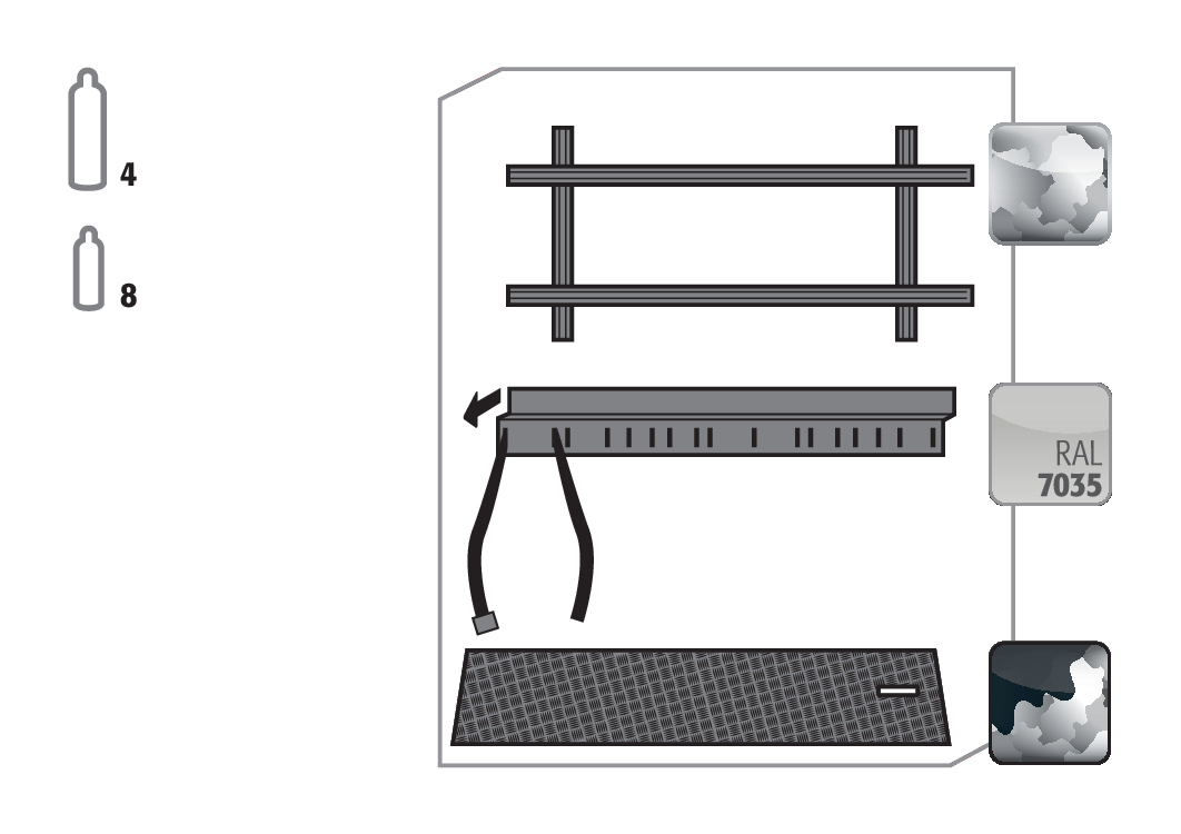 Standardinneneinrichtung Druckgasflaschen für Sicherheitsschränke G90, verzinktes und pulverbeschichtetes Stahlblech, Breite 1400 mm Standardinneneinrichtung Druckgasflaschen für Sicherheitsschränke G90, verzinktes und pulverbeschichtetes Stahlblech, Breite 1400 mm