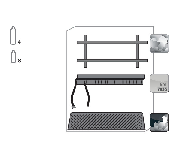 Standardinneneinrichtung Druckgasflaschen für Sicherheitsschränke G30, verzinktes und pulverbeschichtetes Stahlblech, Breite 1400 mm Standardinneneinrichtung Druckgasflaschen für Sicherheitsschränke G30, verzinktes und pulverbeschichtetes Stahlblech, Breite 1400 mm