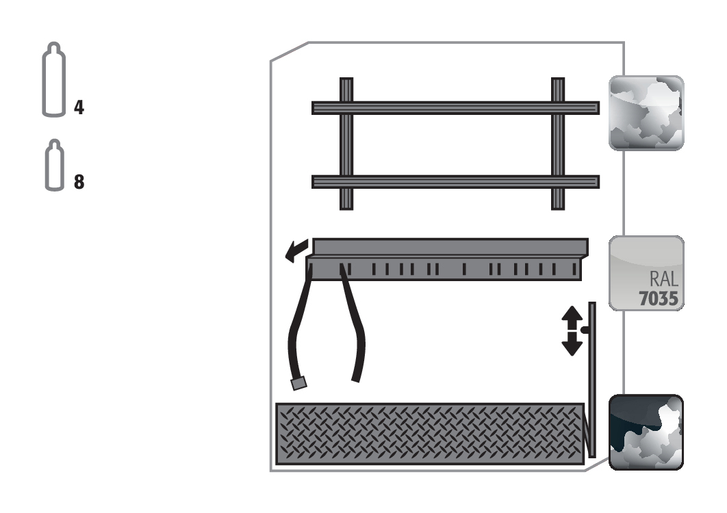 Komfortinneneinrichtung Druckgasflaschen für Sicherheitsschränke G90, verzinktes und pulverbeschichtetes Stahlblech, Breite 1400 mm Komfortinneneinrichtung Druckgasflaschen für Sicherheitsschränke G90, verzinktes und pulverbeschichtetes Stahlblech, Breite 1400 mm