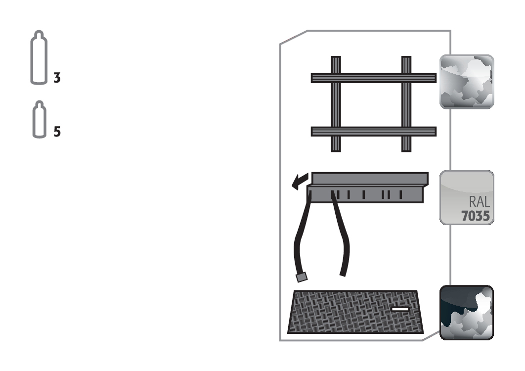 Standardinneneinrichtung bestehend aus Montageschienen, Einrollklappe, Flaschenhalter inkl. Spanngurten für Sicherheitsschränke G90, verzinktes und pulverbeschichtetes Stahlblech, Breite 900 mm Standardinneneinrichtung bestehend aus Montageschienen, Einrollklappe, Flaschenhalter inkl. Spanngurten für Sicherheitsschränke G90, verzinktes und pulverbeschichtetes Stahlblech, Breite 900 mm