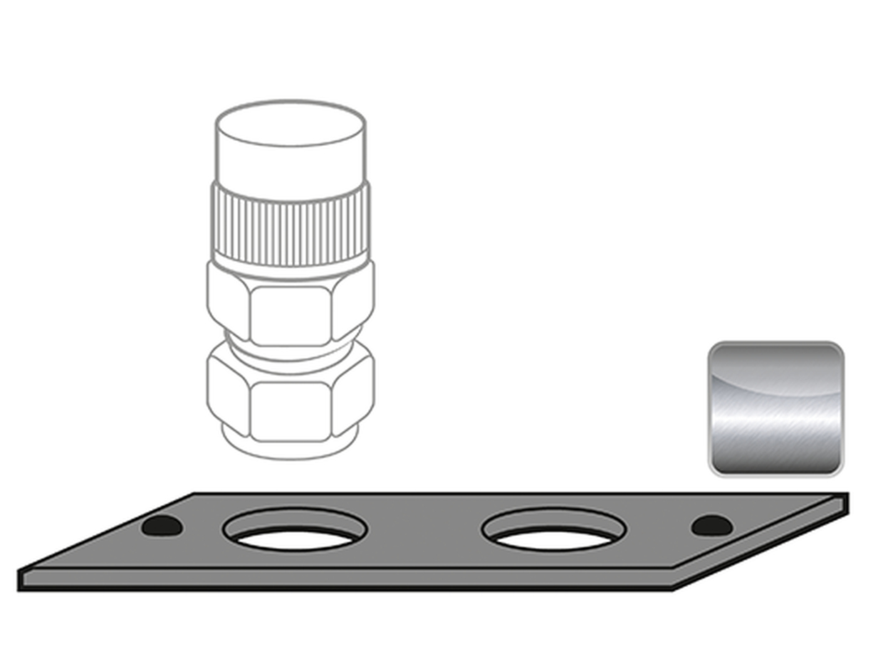Durchführung Vorbereitung Ermeto-Verschraubung für Sicherheitsschränke G30/G90, pulverbeschichtetes Stahlblech Lichtgrau RAL 7035, Breite 600/1200 mm Durchführung Vorbereitung Ermeto-Verschraubung für Sicherheitsschränke G30/G90, pulverbeschichtetes Stahlblech Lichtgrau RAL 7035, Breite 600/1200 mm
