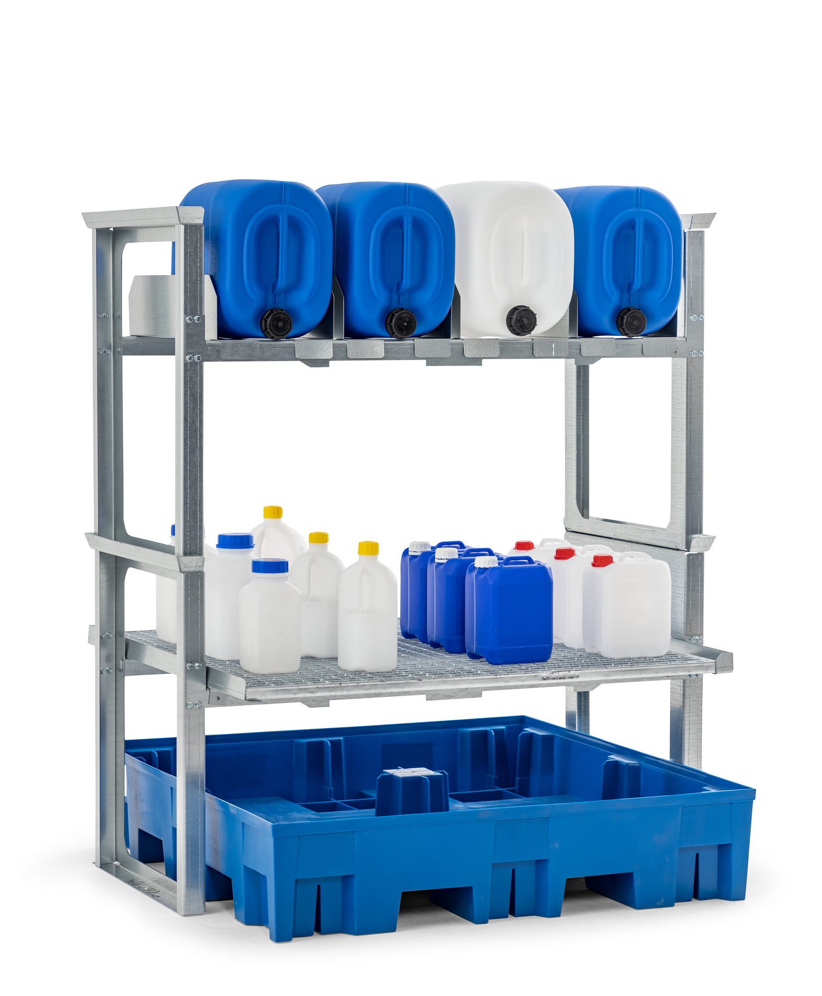 Abfüll-/Lagerstation, Stahl, für 5 x 20 oder 4 x 30 oder 2 x 60-L-Kanister + Kleingebinde, Maße 1429x1235x1637 mm