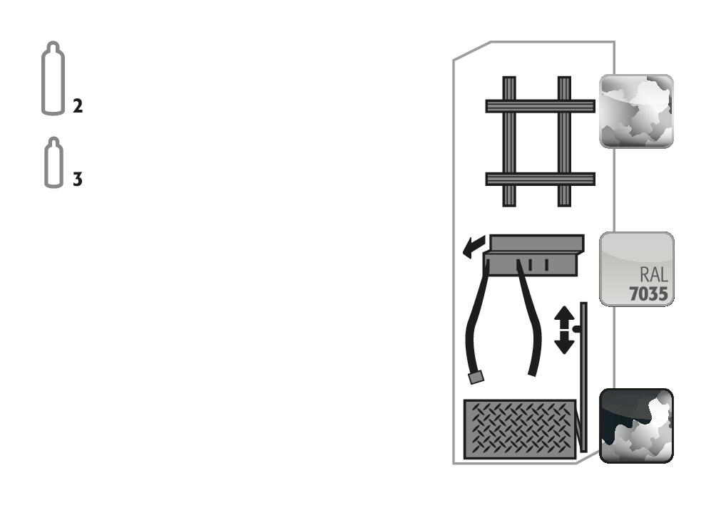 Komfortinneneinrichtung bestehend aus Montageschienen, Einrollklappe (L=350 mm) mit Gaszugfeder, Flaschenhalter inkl. Spanngurten für Sicherheitsschränke G90, verzinktes und pulverbeschichtetes Stahlblech, Breite 600 mm Komfortinneneinrichtung bestehend aus Montageschienen, Einrollklappe (L=350 mm) mit Gaszugfeder, Flaschenhalter inkl. Spanngurten für Sicherheitsschränke G90, verzinktes und pulverbeschichtetes Stahlblech, Breite 600 mm