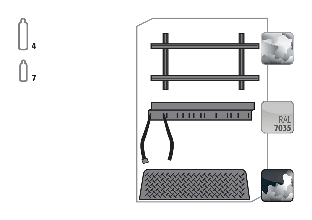 Standardinneneinrichtung Druckgasflaschen für Sicherheitsschränke G30, verzinktes und pulverbeschichtetes Stahlblech, Breite 1200 mm Standardinneneinrichtung Druckgasflaschen für Sicherheitsschränke G30, verzinktes und pulverbeschichtetes Stahlblech, Breite 1200 mm