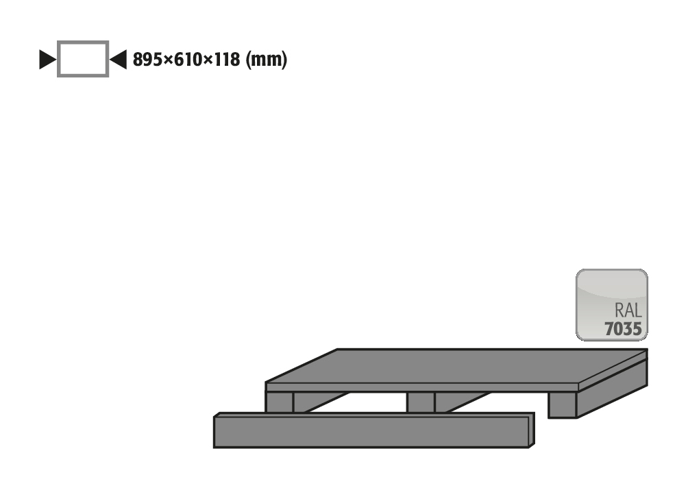 Transportsockel Höhe = 118 mm für Sicherheitsschränke S90/G90, Stahl pulverbeschichtet Lichtgrau RAL 7035, Maße 895x610x118 mm
