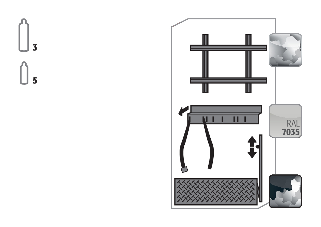 Komfortinneneinrichtung bestehend aus Montageschienen, Einrollklappe (L=350 mm) mit Gaszugfeder, Flaschenhalter inkl. Spanngurten für Sicherheitsschränke G90, verzinktes und pulverbeschichtetes Stahlblech, Breite 900 mm Komfortinneneinrichtung bestehend aus Montageschienen, Einrollklappe (L=350 mm) mit Gaszugfeder, Flaschenhalter inkl. Spanngurten für Sicherheitsschränke G90, verzinktes und pulverbeschichtetes Stahlblech, Breite 900 mm