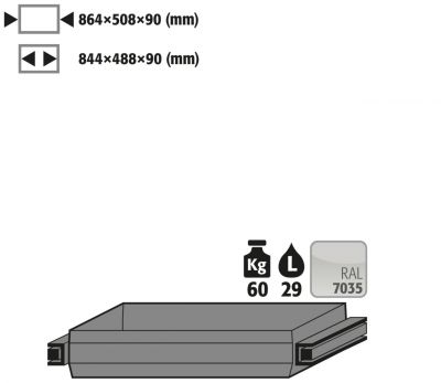 Auszugswanne Standard für Sicherheitsschränke Q90/S90, pulverbeschichtetes Stahlblech Lichtgrau RAL 7035 – Produktfoto asecos